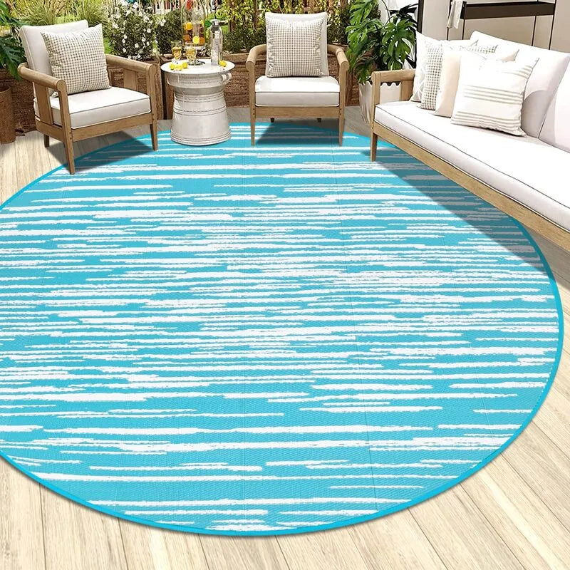 Modern Abstract Round Reversible Plastic Straw Outdoor Camping Rug