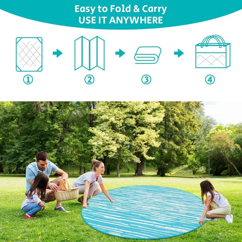 AR004122blue8ftroundoutdoorpicnicrugfoldableplasticstrawmatforlawnparkheberug