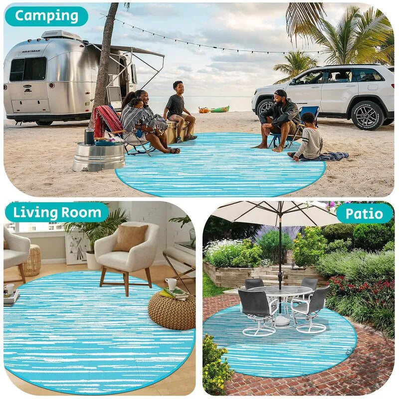 AR004122blue8ftroundplasticstrawarearugforcampinglivingroomporchpatioheberug
