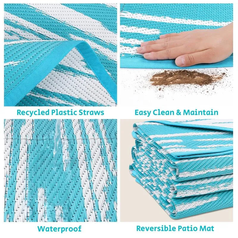AR004122blue8ftroundplasticstrawrugrecycledmaterialwaterproofeasycleanheberug