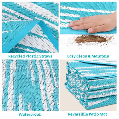 AR004122blue8ftroundplasticstrawrugrecycledmaterialwaterproofeasycleanheberug