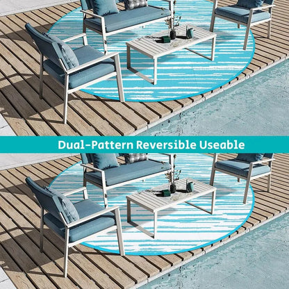 AR004122blue8ftroundreversiblepatiorugplasticstrawmatdeckfurnituresetupheberug