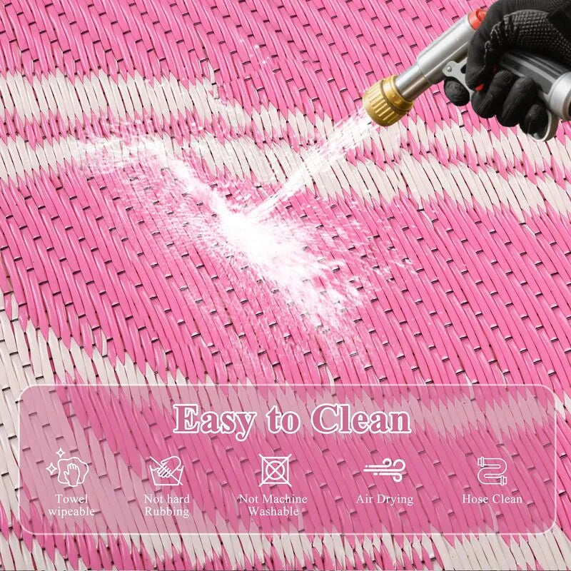 AR004224 pink 6ft round plastic straw rug easy to clean waterproof washable hose off mat heberug