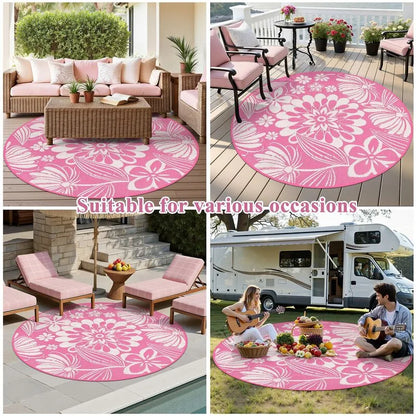 AR004224 pink 6ft round versatile outdoor area rug plastic straw mat for patio RV pool heberug
