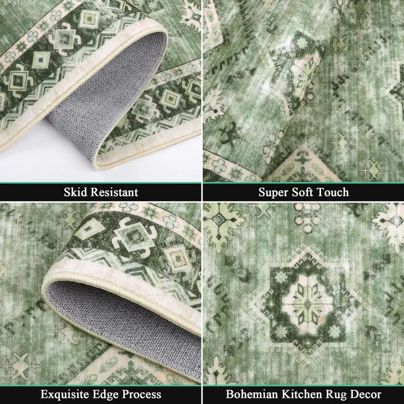 AR004405_green_vintage_Moroccan_boho_runner_rug_skid_resistant_soft_plush_edge_detail_US_home_HEBE RUGS