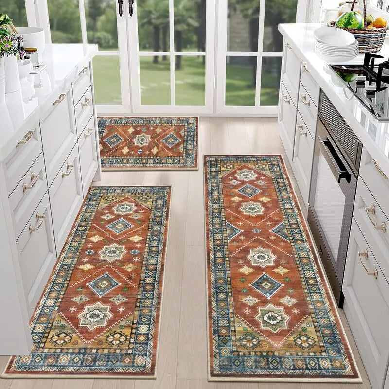 AR004427_red_bohemian_3_piece_kitchen_runner_rug_set_washable_floor_mat_for_American_house_HEBE RUGS