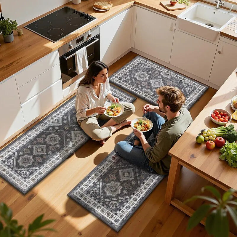 AR004429greybohemian3piecekitchenrunnerrugsetcozyhomefloordecorationforUShouseHEBE RUGS