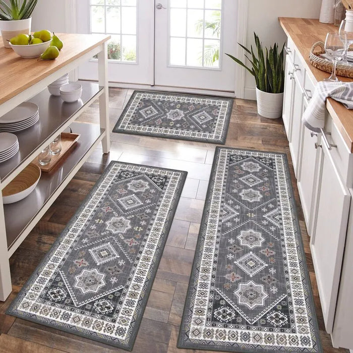 Boho Moroccan Washable Non-Slip Kitchen Runner Rug 3-Piece Set