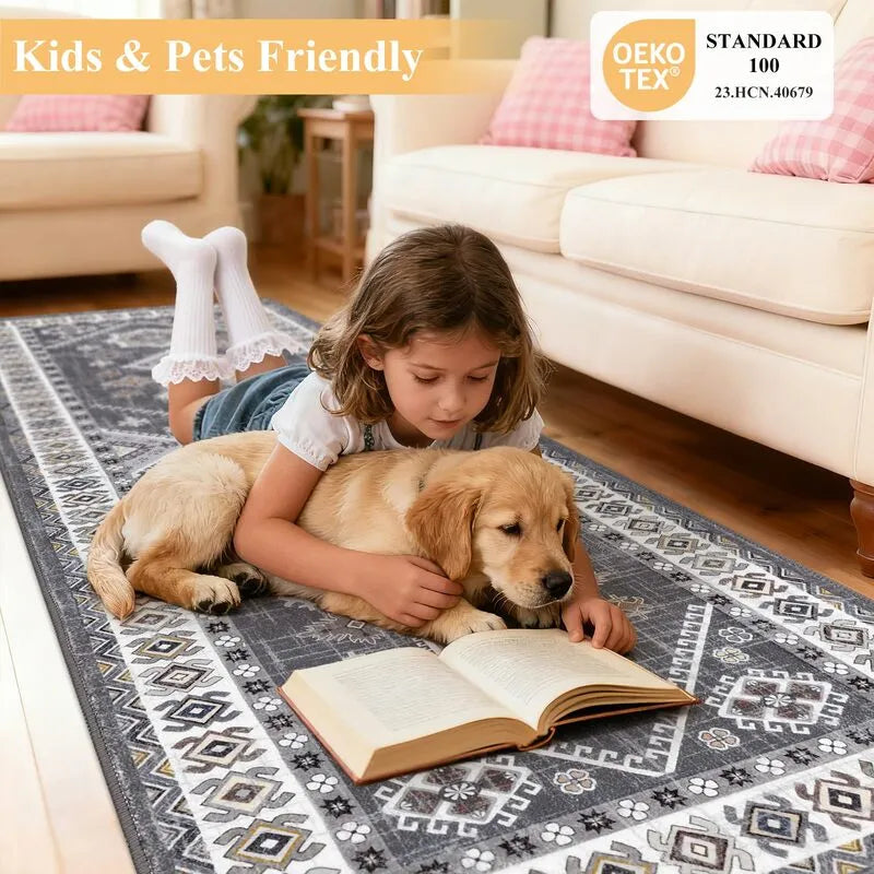 Boho Moroccan Washable Non-Slip Kitchen Runner Rug 3-Piece Set