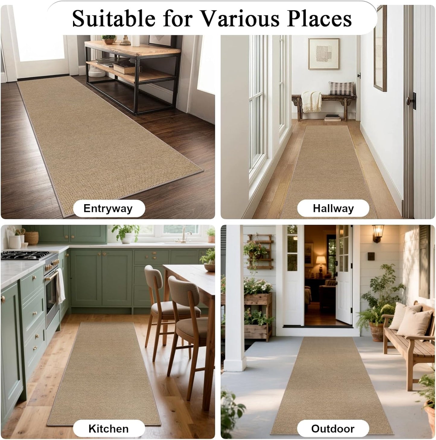 Extra Long Hallway Runner Rug with Rubber Backing Faux Jute Washable Runners