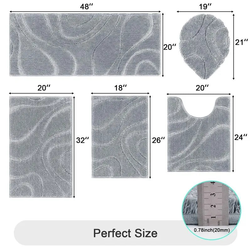 AR005086grey5piecebathrugsetsizeguideushapedtoiletmatrunnerruglidcoverHEBE RUGS
