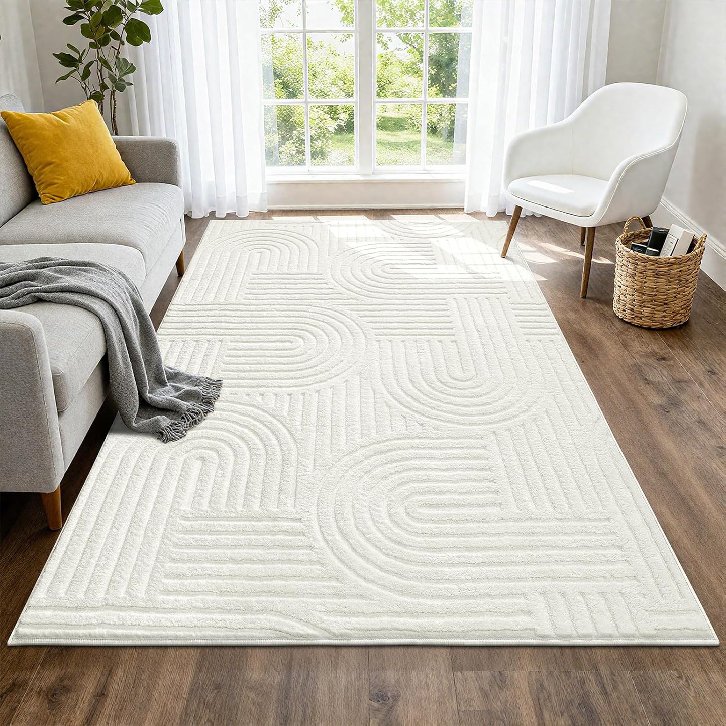 Cozy Fluffy Area Rug Non Slip Washable Scandinavian Minimalist Modern Rug