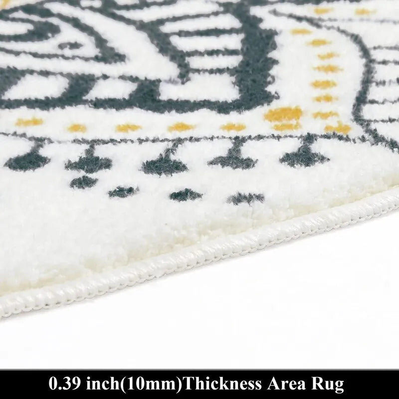 Boho Floral Medallion Round Area Rug Non Slip Washable Carpet