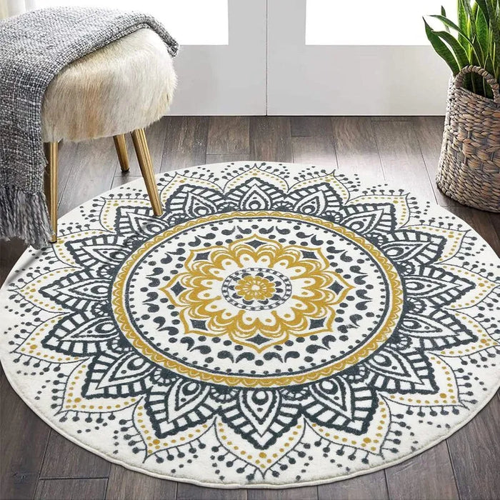 Boho Floral Medallion Round Area Rug Non Slip Washable Carpet