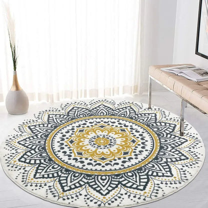AR006501yellow4ftroundrugforbedroombohoarearugfloormatinlivingroomUSinteriorHEBE RUGS