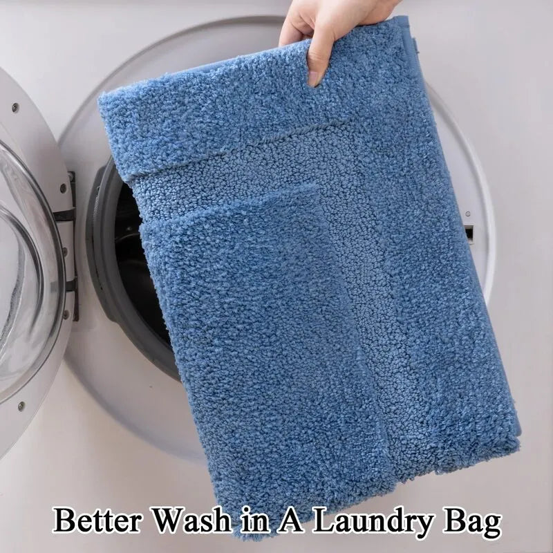 AR006548bluebathroomrugsetmachinewashableeasycleanplushfloormatwithlaundrybagHEBE RUGS