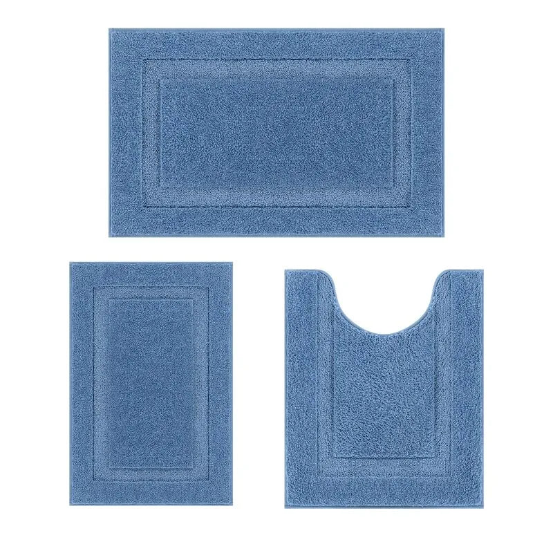3 Piece Non Slip Plush Microfiber Bathroom Rug Set