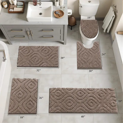 AR006680_brown_5_piece_bathroom_rug_set_size_guide_20x48_runner_u_shape_toilet_lid_cover_mat_set_HEBE RUGS