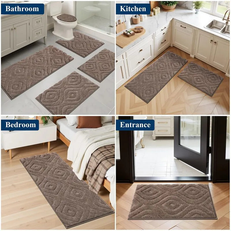 AR006680brownbathrugsetversatileplushrunnerforUShomebathroomkitchenentrancebedroomHEBE RUGS