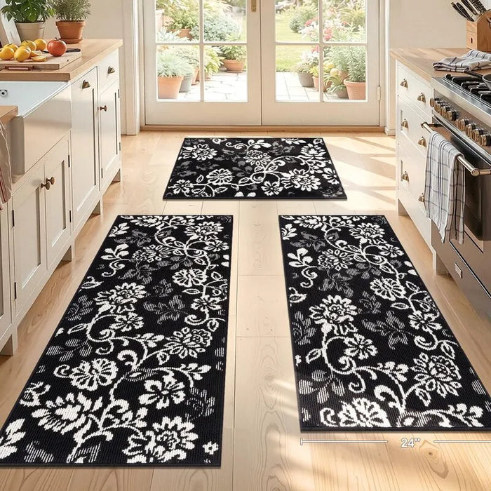Botanical Floral Washable Absorbent Kitchen Runner Rug Mat