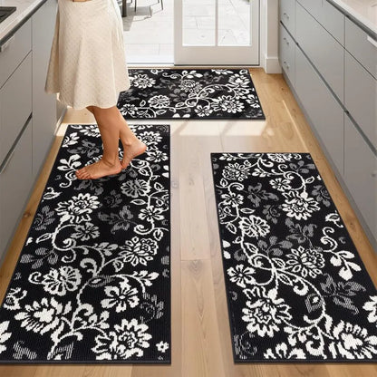 AR006809blackfloralaesthetic3piecekitchenrugrunnersetnonskidfloormatforUShouseHEBE RUGS