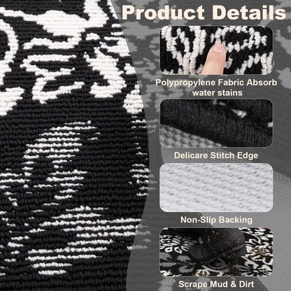 AR006809blackfloraldirtscrapingwaterabsorbentkitchenrunnerrugdurableedgeforUSfloorHEBE RUGS