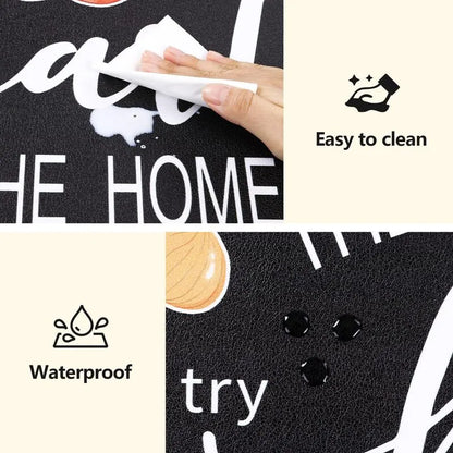 AR007062blackwaterproofkitchenmatseteasytocleanwipeablecushionedfloorrugantifatigueheberug