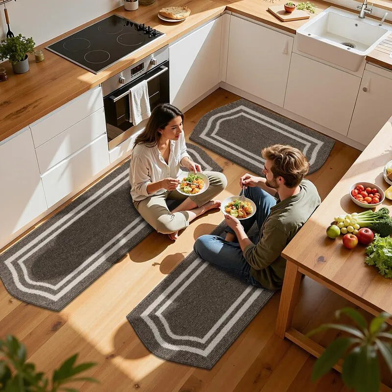 AR007098brownLshapedkitchenrunnerrugsetcomfortablefloormatforAmericancookingareaHEBE RUGS