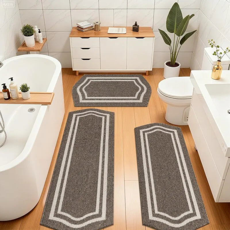 AR007098brownabsorbentbathrunnerrugsetsoftwashablebathroomfloormatforUShomeHEBE RUGS