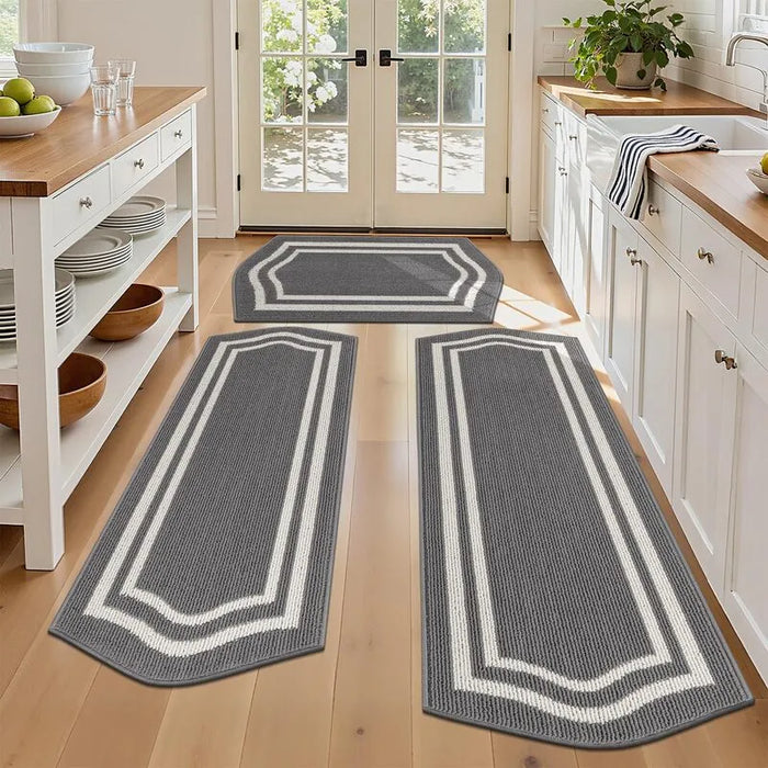 Border Machine Washable Absorbent Kitchen Runner Rug 3-Piece Set