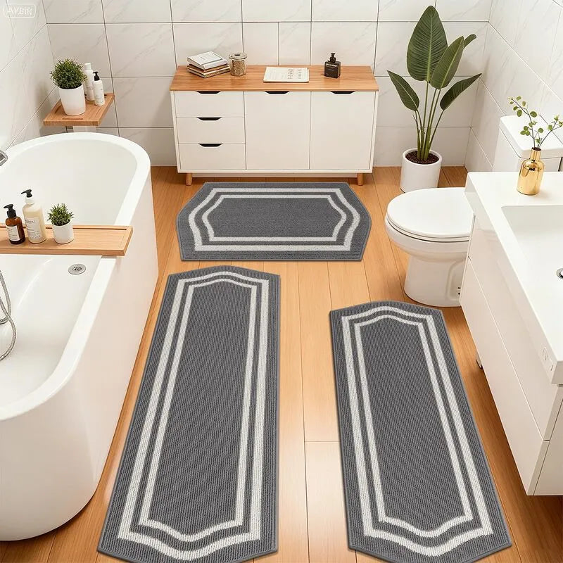 Border Machine Washable Absorbent Kitchen Runner Rug 3-Piece Set