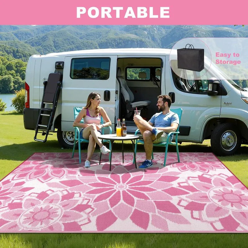 AR007210pink8x10RVcampingrugportablelightweightplasticstrawmatforoutdoorheberug
