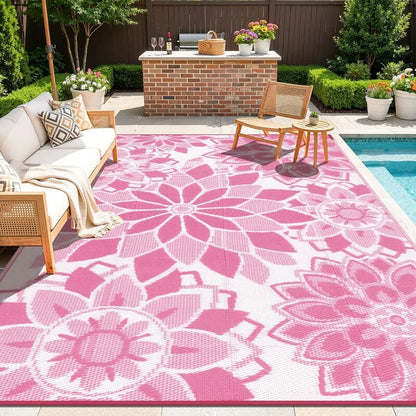 AR007210pink8x10outdoorrugbohofloralplasticstrawpatiocarpetUShomeheberug