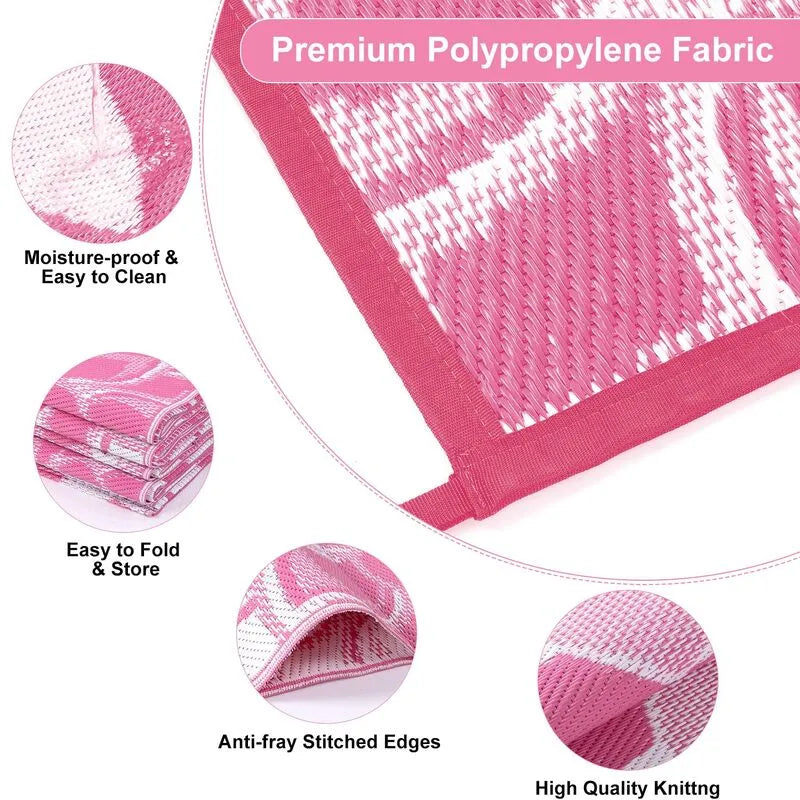 AR007210pink8x10polypropyleneplasticstrawrugdurablematerialfolddetailheberug