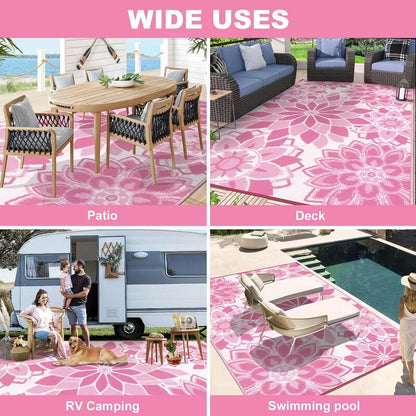 AR007210pink8x10versatileoutdoorarearugplasticstrawmatforpatiodeckRVpoolheberug