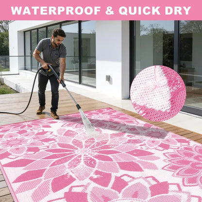 AR007210pink8x10waterproofoutdoorrugwashableplasticstrawmatquickdryheberug