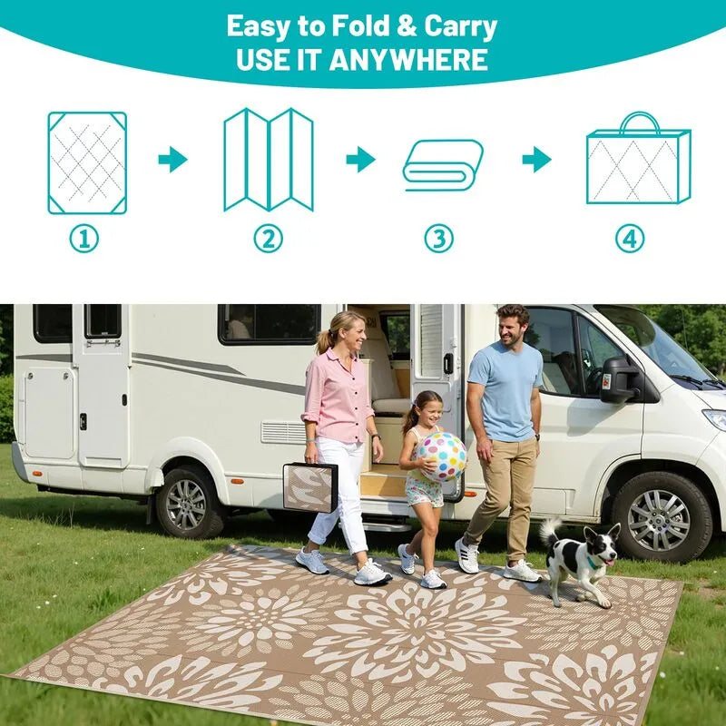 AR007306brown5x8RVcampingrugfoldableportableplasticstrawmatfortravelheberug