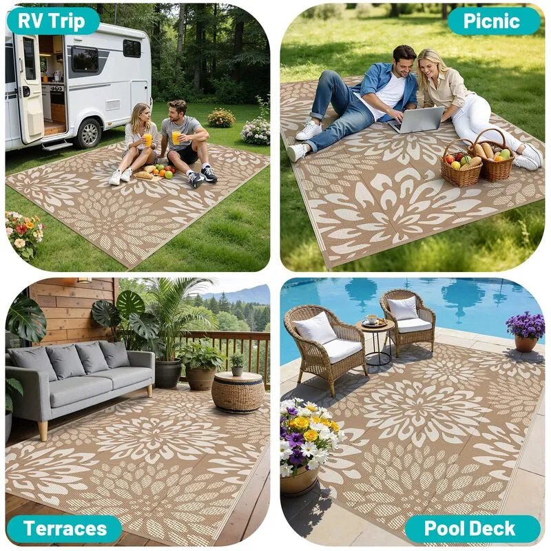 AR007306brown5x8versatileoutdoorarearugplasticstrawmatforpatioRVpoolheberug