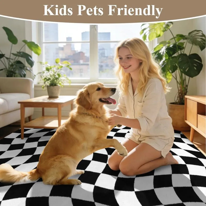 AR007470blackwhitekidandpetfriendly5x7checkerboardarearugcozylivingroomdecorUShouseheberug