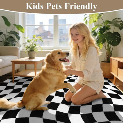 AR007470blackwhitekidandpetfriendly5x7checkerboardarearugcozylivingroomdecorUShouseheberug