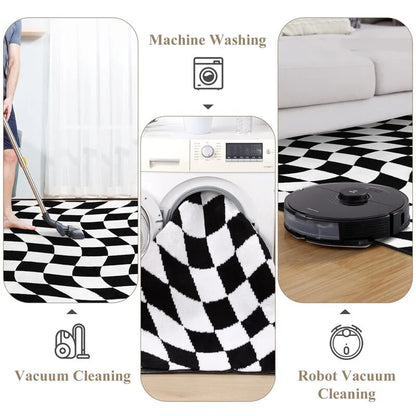 AR007470blackwhitemachinewashable5x7checkerboardarearugvacuumrobotfriendlyUShomeheberug