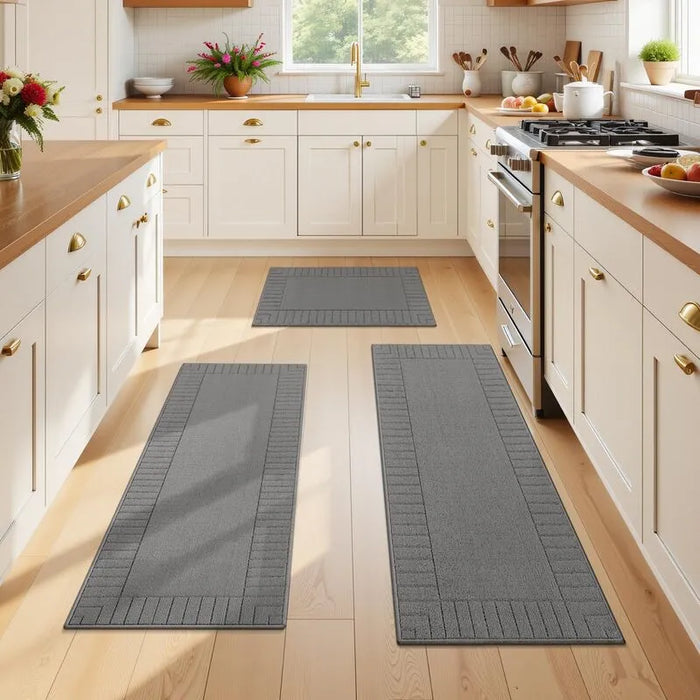 Solid Woven Machine Washable Absorbent Kitchen Runner Rug 3-Piece Set
