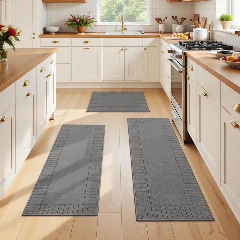 Solid Woven Machine Washable Absorbent Kitchen Runner Rug 3-Piece Set