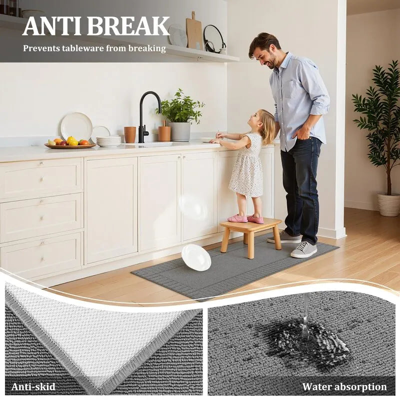 Solid Woven Machine Washable Absorbent Kitchen Runner Rug 3-Piece Set
