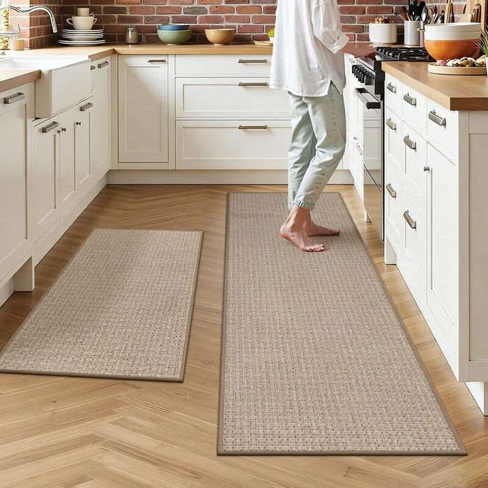 Woven Stain Resistant Washable Non-Slip Kitchen Runner Rug 2-Piece Set