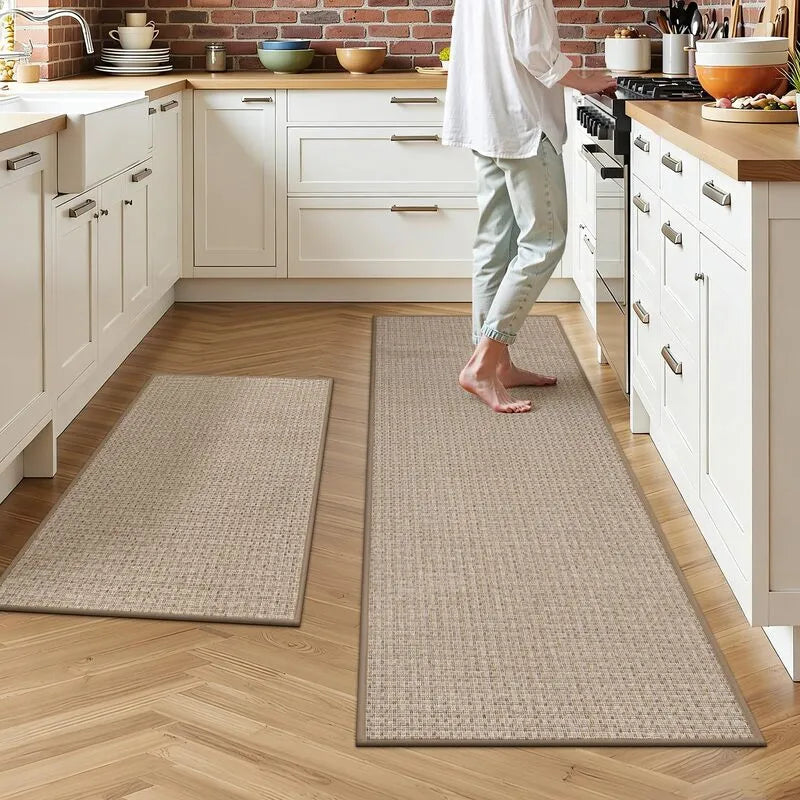 Woven Stain Resistant Washable Non-Slip Kitchen Runner Rug 2-Piece Set