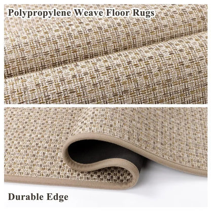 AR007983beigecheckeredwaterabsorbentantibreakcushionedkitchenfloorrugforfamilyHEBE RUGS