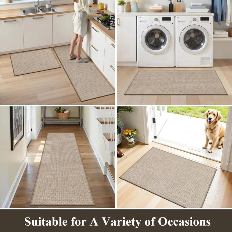 AR007983beigeversatilerunnerrugsetforkitchenlaundryroomhallwayentrywayUSHEBE RUGS