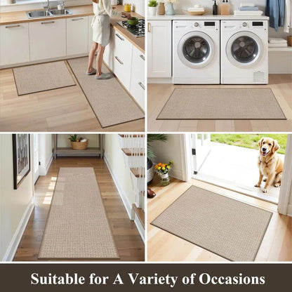 AR007983beigeversatilerunnerrugsetforkitchenlaundryroomhallwayentrywayUSHEBE RUGS