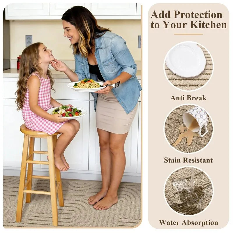 AR008182beigefloralantibreakstainresistantwaterabsorbentkitchenrunnerrugUShomeHEBE RUGS
